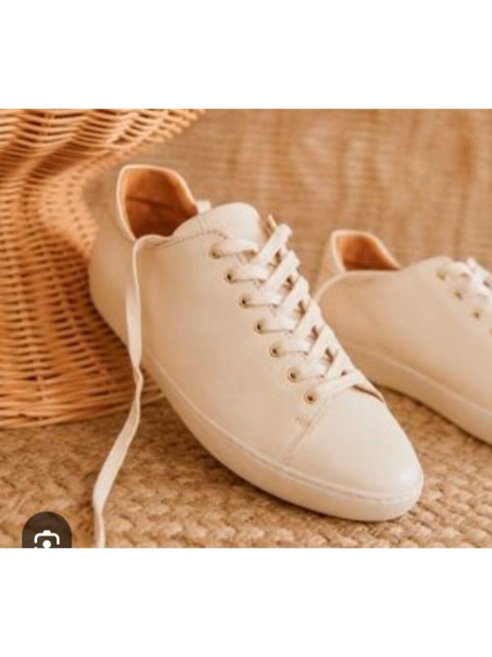 Sézane Jack Ecru Leather Low Top Sneakers Gold Eyelets EU 39 US 8